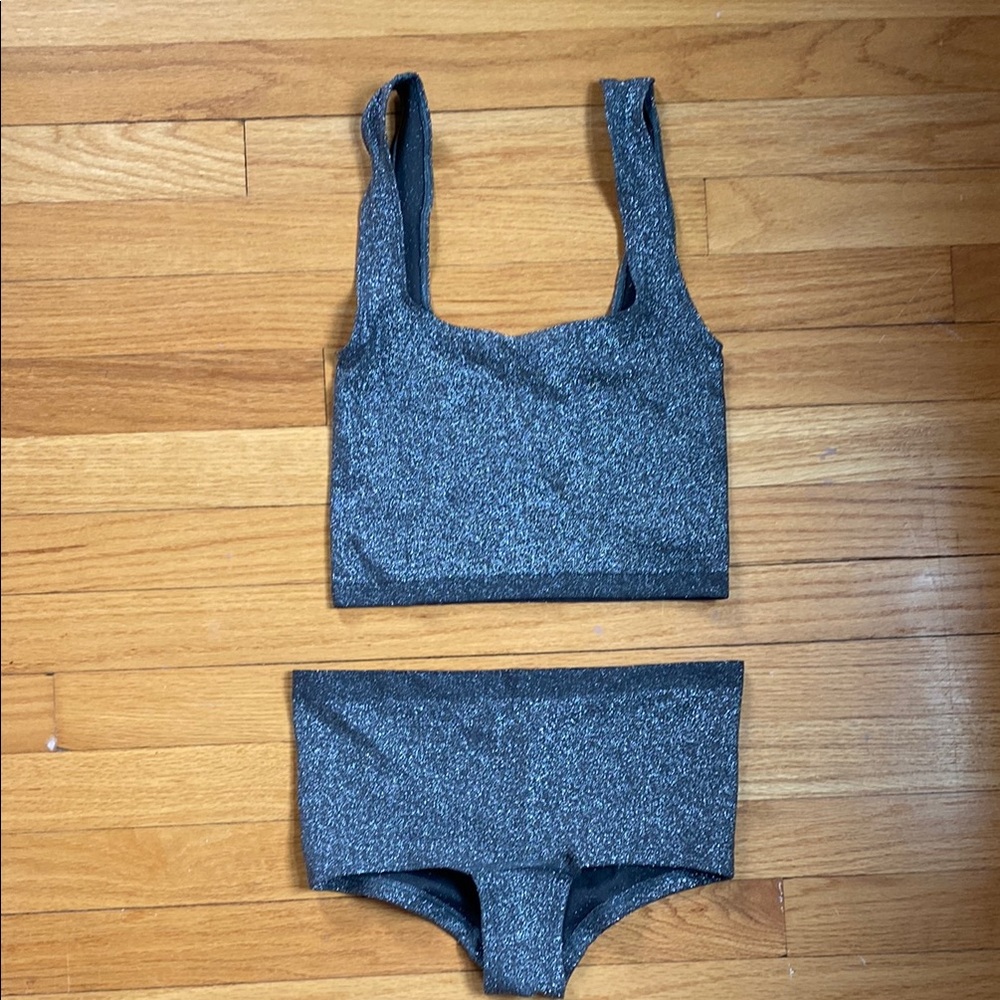 Anthropologie Gray Glittery Two-Piece Lounge Underwaer Set
